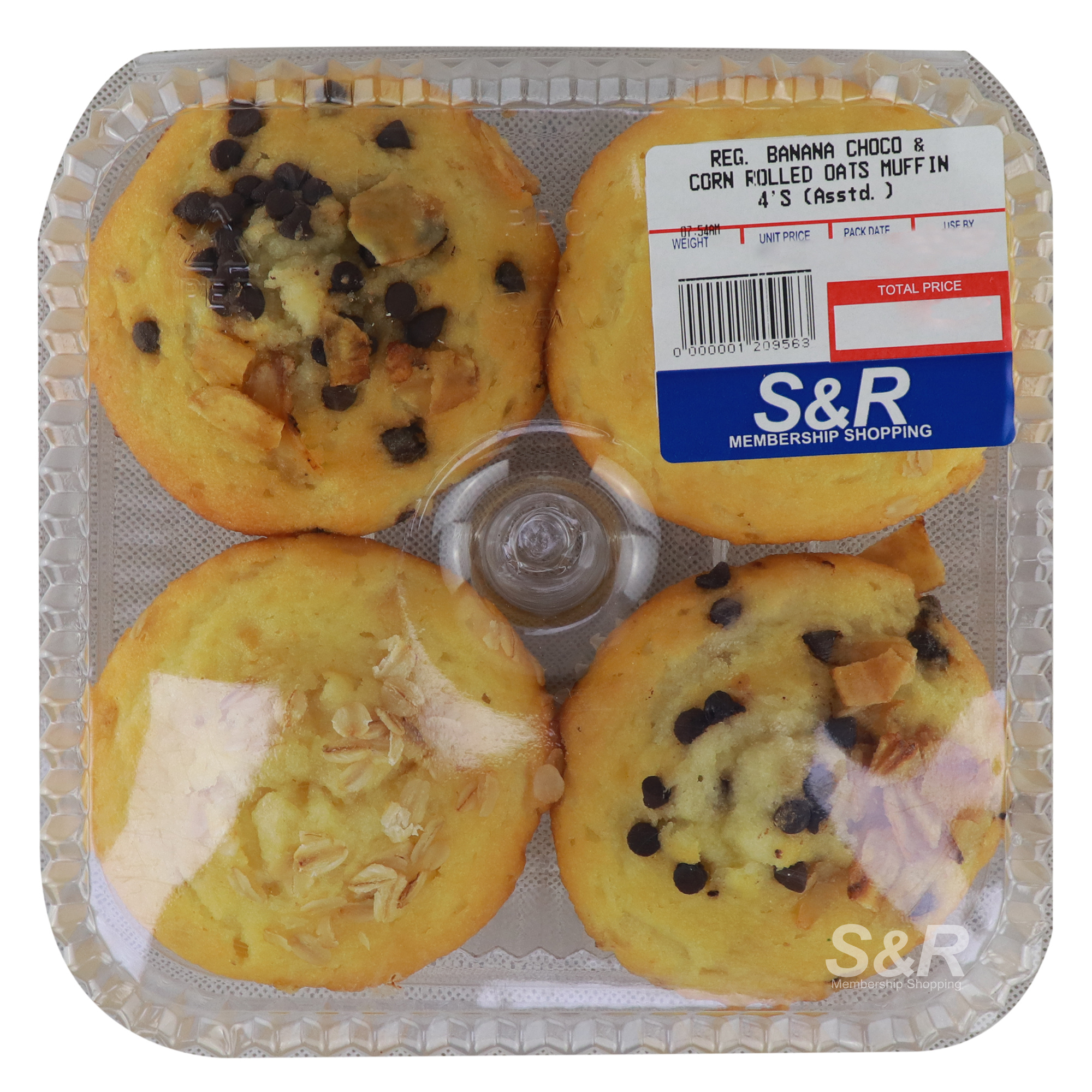 S&R Assorted Muffins Choco Banana and Corn Rolled Oats flavor 4pcs